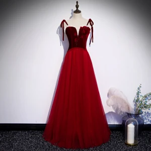 Chic Belle Rouge Robe De Soirée 2020 Princesse Bretelles Spaghetti Sans Manches Appliques Fleur Perlage Longue Volants Dos Nu Robe De Ceremonie