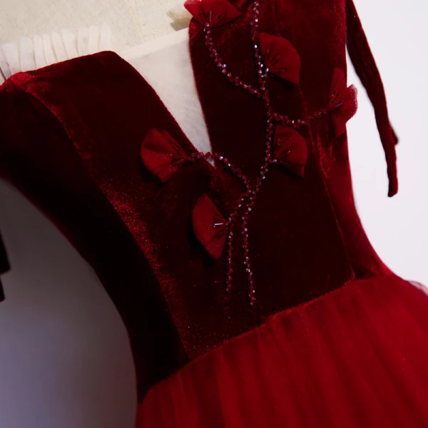 Chic / Beautiful Red Evening Dresses 2020 A-Line / Princess Spaghetti Straps Sleeveless Appliques Flower Beading Floor-Length / Long Ruffle Backless Formal Dresses