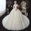 Classic Champagne Winter Wedding Dresses 2020 Ball Gown See-through Scoop Neck 3/4 Sleeve Backless Appliques Lace Beading Cathedral Train Ruffle