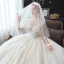 Classic Champagne Winter Wedding Dresses 2020 Ball Gown See-through Scoop Neck 3/4 Sleeve Backless Appliques Lace Beading Cathedral Train Ruffle