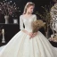 Classic Champagne Winter Wedding Dresses 2020 Ball Gown See-through Scoop Neck 3/4 Sleeve Backless Appliques Lace Beading Cathedral Train Ruffle