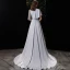 Fashion Silver Charmeuse Evening Dresses  2020 A-Line / Princess High Neck 1/2 Sleeves Beading Sweep Train Ruffle Formal Dresses