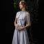 Fashion Silver Charmeuse Evening Dresses  2020 A-Line / Princess High Neck 1/2 Sleeves Beading Sweep Train Ruffle Formal Dresses