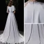 Fashion Silver Charmeuse Evening Dresses  2020 A-Line / Princess High Neck 1/2 Sleeves Beading Sweep Train Ruffle Formal Dresses