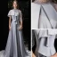 Fashion Silver Charmeuse Evening Dresses  2020 A-Line / Princess High Neck 1/2 Sleeves Beading Sweep Train Ruffle Formal Dresses