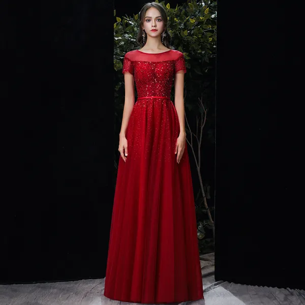Chic / Beautiful Red See-through Evening Dresses 2020 A-Line / Princess ...