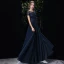 Chic / Belle Bleu Marine Transparentes Robe De Soirée 2020 Princesse Encolure Dégagée Manches Courtes Paillettes Perlage Ceinture Longue Volants Dos Nu Robe De Ceremonie