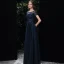 Chic / Belle Bleu Marine Transparentes Robe De Soirée 2020 Princesse Encolure Dégagée Manches Courtes Paillettes Perlage Ceinture Longue Volants Dos Nu Robe De Ceremonie