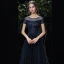 Chic / Belle Bleu Marine Transparentes Robe De Soirée 2020 Princesse Encolure Dégagée Manches Courtes Paillettes Perlage Ceinture Longue Volants Dos Nu Robe De Ceremonie