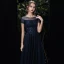 Chic / Belle Bleu Marine Transparentes Robe De Soirée 2020 Princesse Encolure Dégagée Manches Courtes Paillettes Perlage Ceinture Longue Volants Dos Nu Robe De Ceremonie