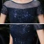 Chic / Belle Bleu Marine Transparentes Robe De Soirée 2020 Princesse Encolure Dégagée Manches Courtes Paillettes Perlage Ceinture Longue Volants Dos Nu Robe De Ceremonie