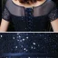 Chic / Belle Bleu Marine Transparentes Robe De Soirée 2020 Princesse Encolure Dégagée Manches Courtes Paillettes Perlage Ceinture Longue Volants Dos Nu Robe De Ceremonie