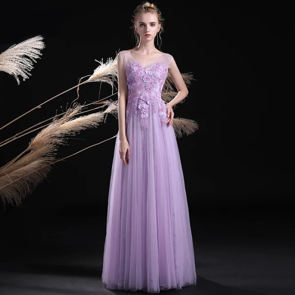 lilac color formal dresses Lavender Straps A-line Long Formal Dress, Lavender / 8 main image 1