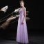 Elegant Lilac See-through Evening Dresses  2018 A-Line / Princess V-Neck Sleeveless Appliques Lace Beading Pearl Floor-Length / Long Ruffle Backless Formal Dresses