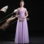 Elegant Lilac See-through Evening Dresses  2018 A-Line / Princess V-Neck Sleeveless Appliques Lace Beading Pearl Floor-Length / Long Ruffle Backless Formal Dresses