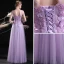 Elegant Lilac See-through Evening Dresses  2018 A-Line / Princess V-Neck Sleeveless Appliques Lace Beading Pearl Floor-Length / Long Ruffle Backless Formal Dresses