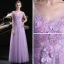 Elegant Lilac See-through Evening Dresses  2018 A-Line / Princess V-Neck Sleeveless Appliques Lace Beading Pearl Floor-Length / Long Ruffle Backless Formal Dresses