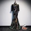 Scintillantes Noire Transparentes Robe De Soirée 2020 Trompette / Sirène Col Haut 3/4 Manches Paillettes Longue Robe De Ceremonie