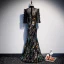 Scintillantes Noire Transparentes Robe De Soirée 2020 Trompette / Sirène Col Haut 3/4 Manches Paillettes Longue Robe De Ceremonie