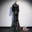 Scintillantes Noire Transparentes Robe De Soirée 2020 Trompette / Sirène Col Haut 3/4 Manches Paillettes Longue Robe De Ceremonie
