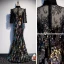 Scintillantes Noire Transparentes Robe De Soirée 2020 Trompette / Sirène Col Haut 3/4 Manches Paillettes Longue Robe De Ceremonie