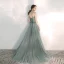 Elegant Salvie Grønn Selskapskjoler 2020 Prinsesse Kjæreste Uten Ermer Appliques Blonder Beading Feie Tog Buste Ryggløse Formelle Kjoler