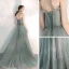 Elegant Salvie Grønn Selskapskjoler 2020 Prinsesse Kjæreste Uten Ermer Appliques Blonder Beading Feie Tog Buste Ryggløse Formelle Kjoler