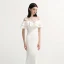 Mode Blanche Chiffon Transparentes Robe De Soirée 2020 Trompette / Sirène Encolure Dégagée Manches Courtes Appliques En Dentelle Tribunal Train Volants Dos Nu Robe De Ceremonie