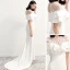Mode Blanche Chiffon Transparentes Robe De Soirée 2020 Trompette / Sirène Encolure Dégagée Manches Courtes Appliques En Dentelle Tribunal Train Volants Dos Nu Robe De Ceremonie