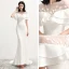 Mode Blanche Chiffon Transparentes Robe De Soirée 2020 Trompette / Sirène Encolure Dégagée Manches Courtes Appliques En Dentelle Tribunal Train Volants Dos Nu Robe De Ceremonie