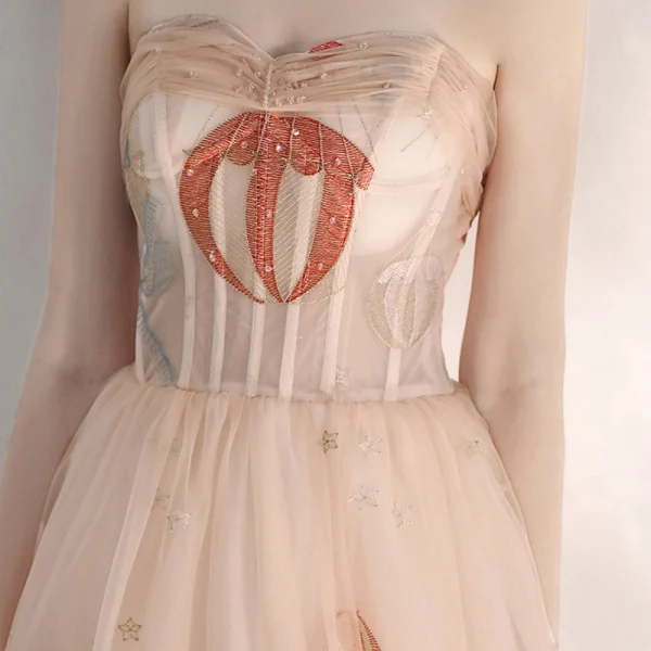 Lovely Pearl Pink Cartoon Prom Dresses 2020 A-Line / Princess Sweetheart Sleeveless Appliques Lace Beading Ankle Length Ruffle Backless Formal Dresses