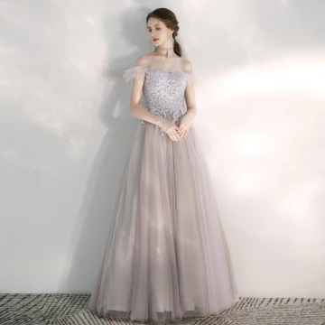 Élégant Lilas Robe De Soirée 2020 Princesse De L 039 Épaule Manches Courtes Appliques En Dentelle Perlage Longue Volants Dos Nu Robe De Ceremonie