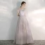 Elegant Lilac Evening Dresses  2020 A-Line / Princess Off-The-Shoulder Short Sleeve Appliques Lace Beading Floor-Length / Long Ruffle Backless Formal Dresses