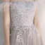 Elegant Lilac Evening Dresses  2020 A-Line / Princess Off-The-Shoulder Short Sleeve Appliques Lace Beading Floor-Length / Long Ruffle Backless Formal Dresses