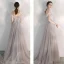 Elegant Lilac Evening Dresses  2020 A-Line / Princess Off-The-Shoulder Short Sleeve Appliques Lace Beading Floor-Length / Long Ruffle Backless Formal Dresses