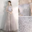 Elegant Lilac Evening Dresses  2020 A-Line / Princess Off-The-Shoulder Short Sleeve Appliques Lace Beading Floor-Length / Long Ruffle Backless Formal Dresses