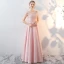 Chic / Beautiful Blushing Pink Evening Dresses  2018 A-Line / Princess Scoop Neck Sleeveless Appliques Lace Pearl Rhinestone Floor-Length / Long Ruffle Backless Formal Dresses
