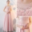 Chic / Beautiful Blushing Pink Evening Dresses  2018 A-Line / Princess Scoop Neck Sleeveless Appliques Lace Pearl Rhinestone Floor-Length / Long Ruffle Backless Formal Dresses