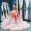 Flower Fairy Blushing Pink Red Carpet Evening Dresses  2023 Ball Gown Off-The-Shoulder Short Sleeve Appliques Flower Court Train Ruffle Backless Formal Dresses