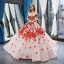 Flower Fairy Blushing Pink Red Carpet Evening Dresses  2023 Ball Gown Off-The-Shoulder Short Sleeve Appliques Flower Court Train Ruffle Backless Formal Dresses