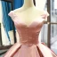 Flower Fairy Blushing Pink Red Carpet Evening Dresses  2023 Ball Gown Off-The-Shoulder Short Sleeve Appliques Flower Court Train Ruffle Backless Formal Dresses