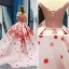 Flower Fairy Blushing Pink Red Carpet Evening Dresses  2023 Ball Gown Off-The-Shoulder Short Sleeve Appliques Flower Court Train Ruffle Backless Formal Dresses