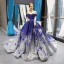 Scintillantes Bleu Roi Dégradé De Couleur Argenté Paillettes Tapis rouge Robe De Soirée 2023 Princesse De l'épaule Manches Courtes Appliques Fleur Perlage Plumes Chapel Train