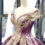 Glitzernden Traube Tanzen Ballkleider 2023 Ballkleid Durchsichtige Eckiger Ausschnitt Kurze Ärmel Applikationen Pailletten Perlenstickerei Lange Rüschen Rückenfreies