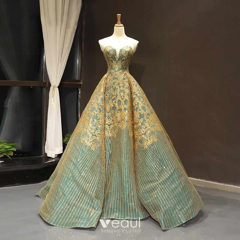 Green and hotsell gold ball gown