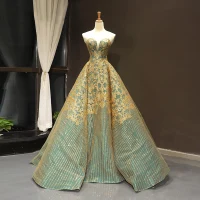 Luxe Vert Cendré Dansant Robe De Bal 2023 Robe Boule Amoureux Sans Manches Doré Appliques Paillettes Longue Volants Dos Nu Robe De Ceremonie