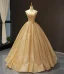 High-end Gold Dancing Prom Dresses 2023 Ball Gown Shoulders Sleeveless Glitter Tulle Floor-Length / Long Ruffle Backless Formal Dresses