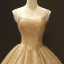 High-end Gold Dancing Prom Dresses 2023 Ball Gown Shoulders Sleeveless Glitter Tulle Floor-Length / Long Ruffle Backless Formal Dresses