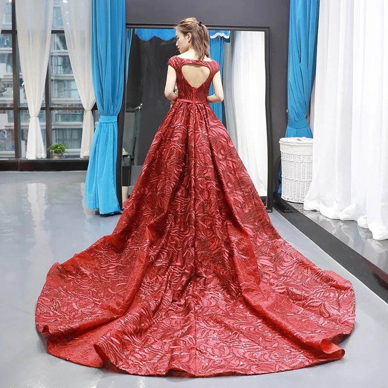 Luxury Gorgeous Red Red Carpet Evening Dresses 2023 A Line Princess Square  Neckline Short Sleeve Backless Heart Shaped Appliques Lace Sequins Sash  Court Train Ruffle