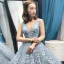 Haut de Gamme Gris Bleu Ciel Robe De Soirée 2023 Princesse Transparentes Col v profond Sans Manches Appliques En Dentelle Perlage Tribunal Train Volants Dos Nu